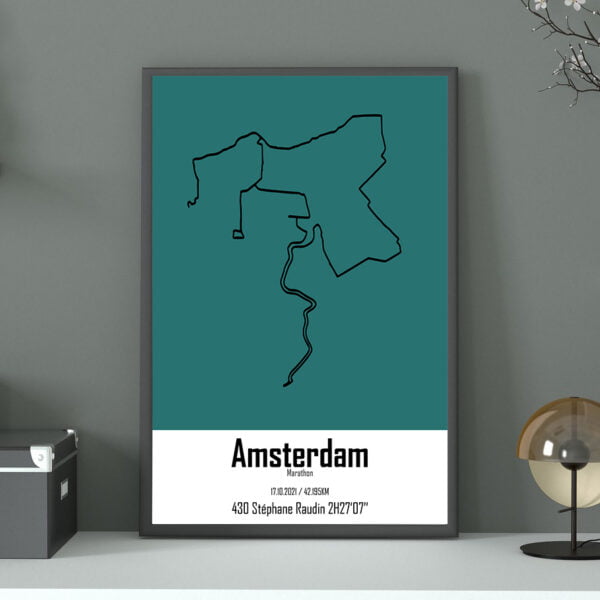 affiche du marathon d'amsterdam perso couleur bleu canard