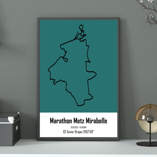 Affiche personnalisée du Marathon Metz Mirabelle bleu canard