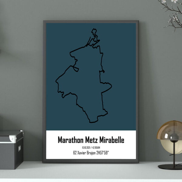 Affiche personnalisée du Marathon Metz Mirabelle bleu charbon