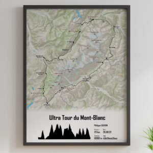 affiche du parcours de l'utmb, ultra trail du mont blanc