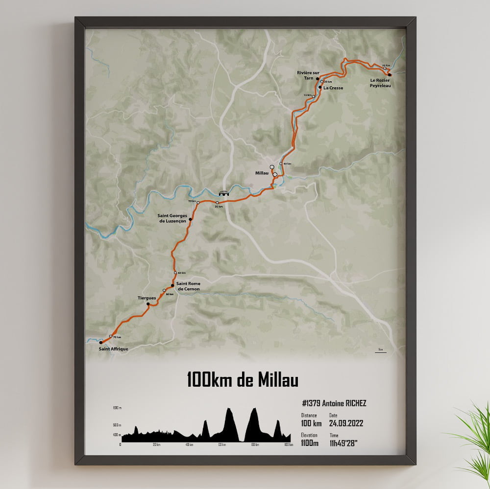 Affiche Du 100km De Millau 100 Personnalisable The Post Trace