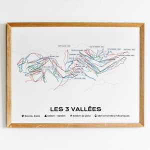 affiche plan des pistes de ski de la station des 3 vallées