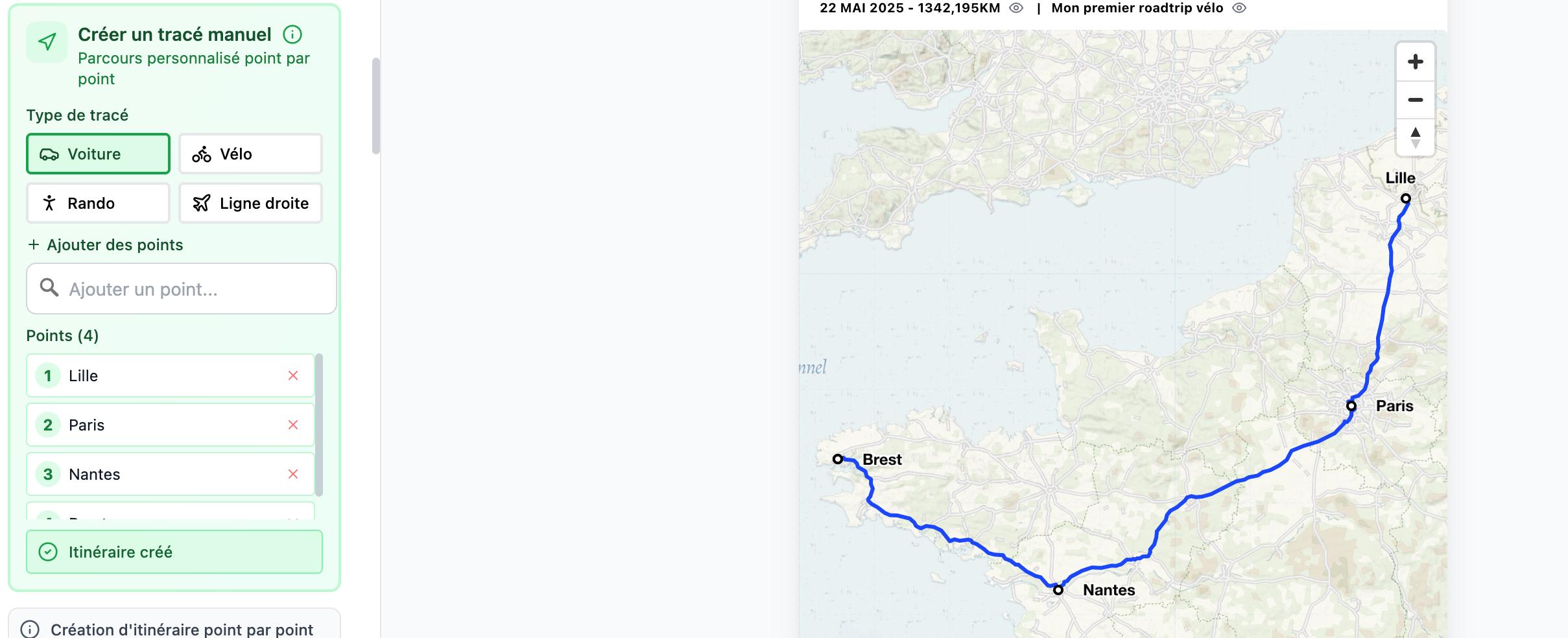 Affiche itinéraire personnalisé — tracé ville à ville